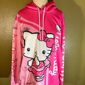 Vibrant Two tone Pink Hello Kitty Pullover Hoodie w/hand warmer pockets